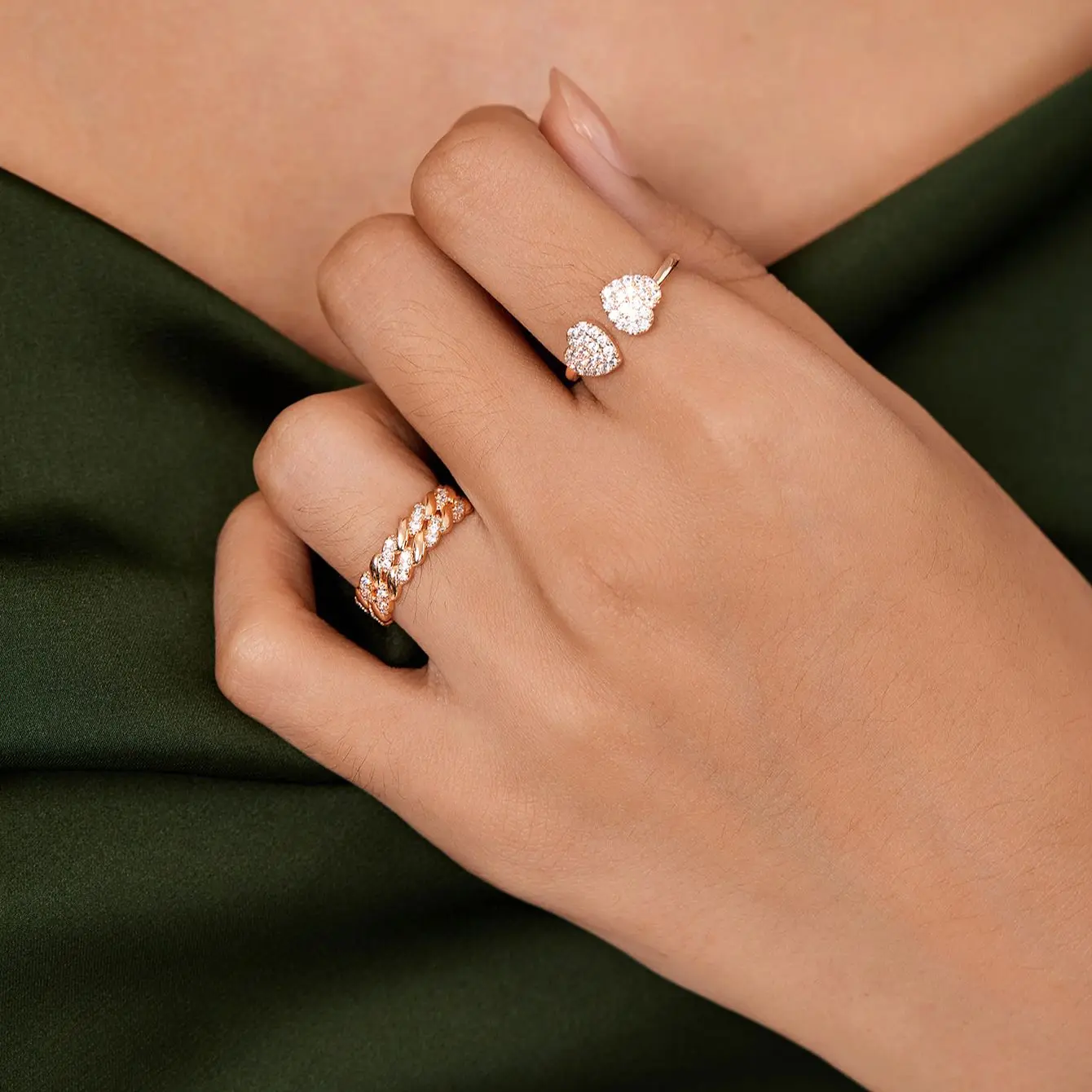 Nové Romantické Sladké Dvojité Srdce Prsteny pro Ženy Elegantní Pšenice Zirkony Otevřít Nastavení prst Prsten Dárky Ženy Strana Šperky