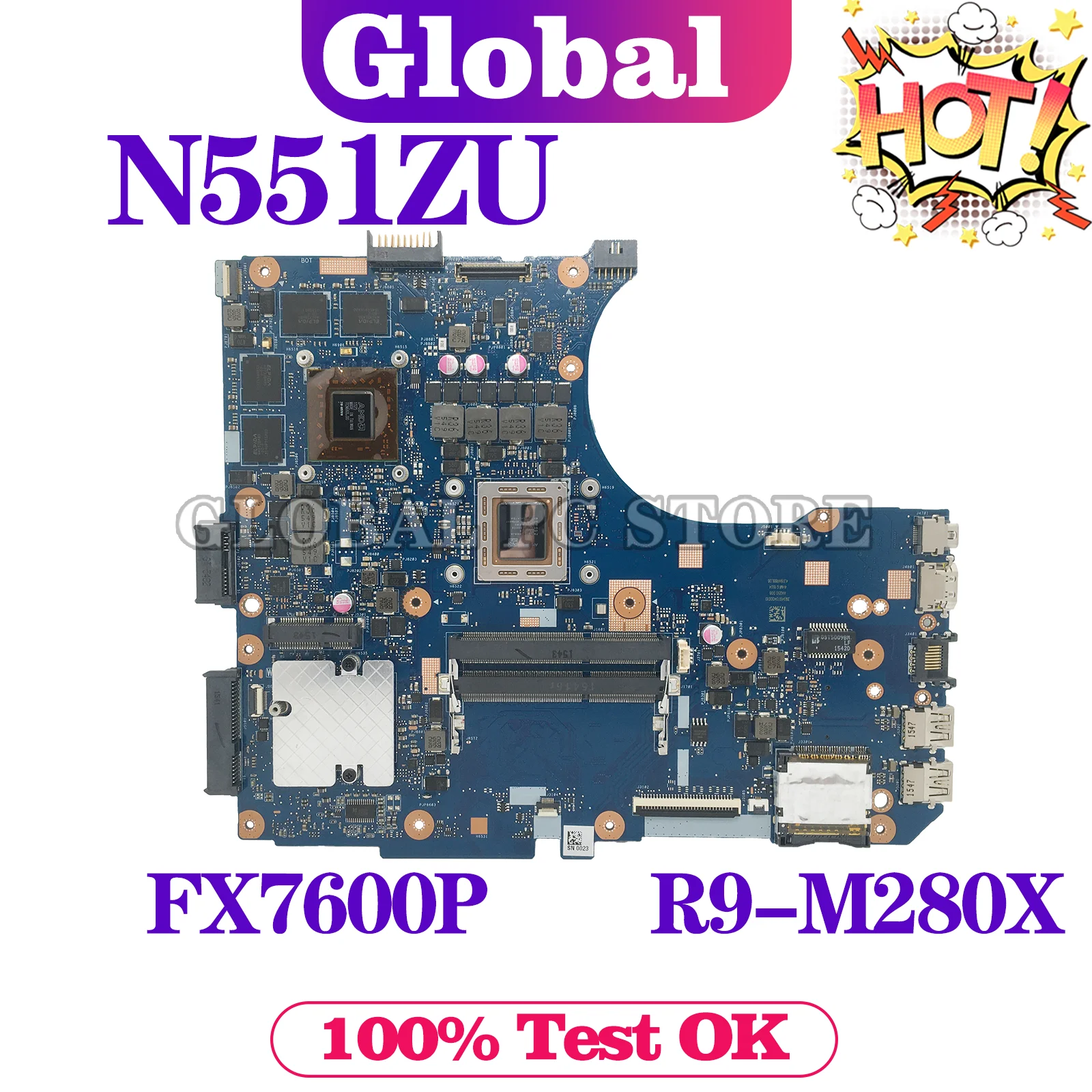 KEFU N551ZU základní Deska Pro ASUS N551ZU N551Z Notebooku, základní Deska S CPU: FX7600P GPU: R9-M280X Hlavní Desce Test na tlačítko OK