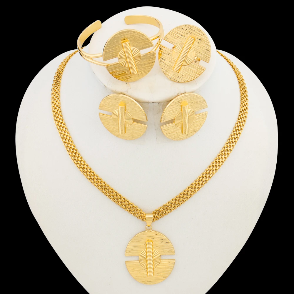 Brazilský Šperky Set pro Ženy 18k Gold Plated Náušnice a Penant Náhrdelník, Náramek, Prsten, Sada Šperků pro Svatby, Párty Set