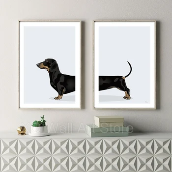 Černý Jezevčík Wiener Pes Tiskne Plakáty Pro Obývací Pokoj Plátně Dekorace Malířství Home Zeď Dekor Plakát Bezrámové Dárky