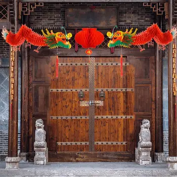 Čínský Nový Rok Drak Lucerny 2024 Červené Čínské Lucerny Dekorace Štěstí, Červená Kreativní 3D Lunární S Živými Čínský Nový Rok