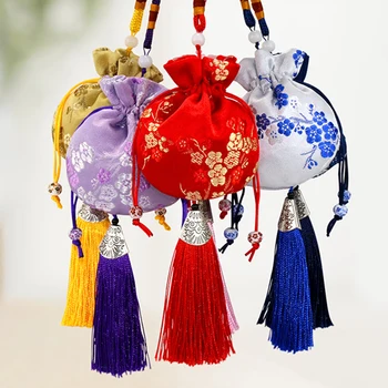 Čínský Styl Sáček Vintage Vyšívané Plum Blossom Brocade Bag Sáčky Přívěsek Střapec Šňůrky Taška Pro Šperky Dar Skladování