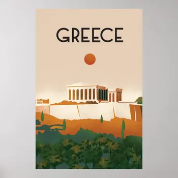 Řecko, Atény, Cestovní Plakát Tisk Plakátů A Nástěnné Malby Mural Pokoj Dekor Moderní Vintage Obrázek Legrační Umění Domova Bez Rámu