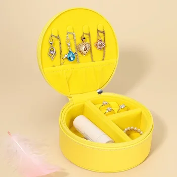 Šperkovnice Kulaté Žluté Šperky Úložný Box Přenosné Jednoduchá Náušnice Kroužek Úložný Box Náušnice Zobrazení pro Prodej