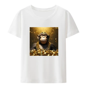 Štěstí, Štěstí Opice Bavlna T-košile Muži Oblečení Vzor Cool Street Fashion Hombre Camiseta Top Y2k Topy Tisk Camisa Volný čas
