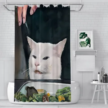 Žena Křičí na Kočku Meme Koupelna Sprcha Záclony Vodotěsný Oddíl Jedinečné Home Decor Koupelnové Doplňky