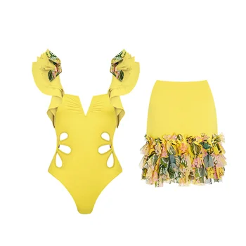 Ženské Retro Žluté Plavky Jednoho Kusu Plavky, Rekreační Plavky Solidní Značkové Plavky Letní Surf Oblečení