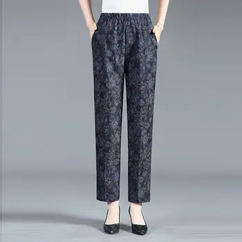 Ženy 2023 Nové Jaro Podzim Korean Vintage Print Matka Dlouhé Kalhoty Módní Ležérní Ženy Vysokým Pasem Kalhoty Oblečení A14
