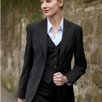 Ženy Oblek 3 Kusy Office Formální Slim Pevné Uchycení Podnikání Večer Na Zakázku Pracovní Oděvy Set Bunda Vesta S Kalhoty