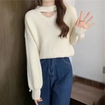 Ženy západní pletený svetr vyhloubeny klíční kost vystavena svetr temperament svetr korejské ženy svetr svetr ženy