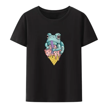 Žáby Plížení Ice Cream Bavlněná trička v Pohodě Camisa Krátký Rukáv Koszulki Volný čas Tisk Krátký rukáv Streetwear Maximálně Pohodlné