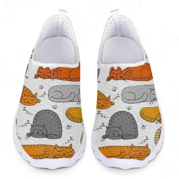 יפה קריקטורה חתלתול דפוס קיץ לנשימה רשת נעלי רשת נוחה נעלי רך בית נעליים סיבתי סניקרס
